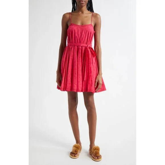 Ulla Johnson Beatriz Dot Jacquard Cotton Dress Size 6 NWT Tie Waist Full Skirt - Picture 1 of 9